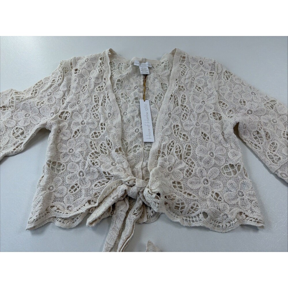 House Of Harlow 1960 Crochet Top Tie Front Beige One Size